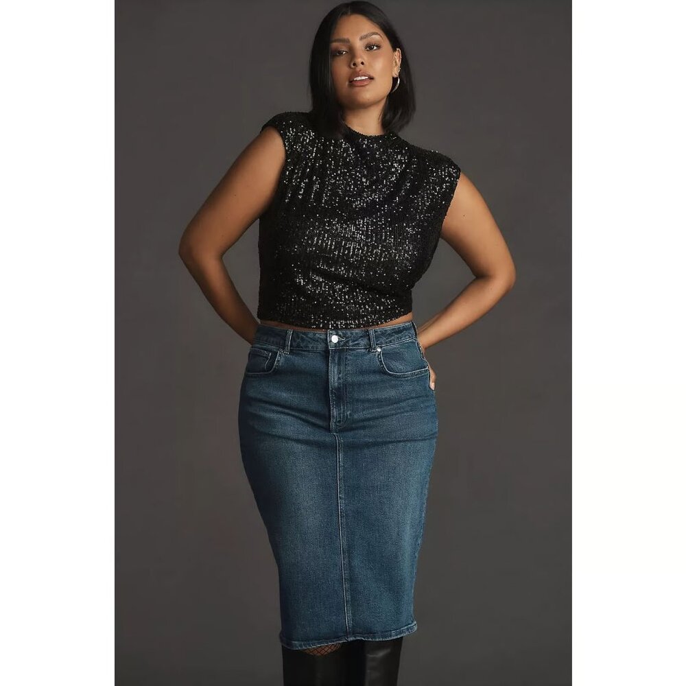 Anthropologie x Pilcro Denim Pencil Skirt 130 Size 8 Blue Midi